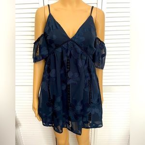 Beautiful Lovers + Friends size XS navy blue floral off shoulder dress NWOT